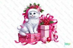 Pink Christmas Kitten Sublimation Product Image 1