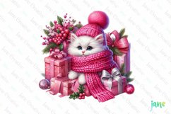 Pink Christmas Kitten Sublimation Product Image 1