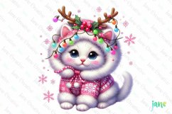 Pink Christmas Kitten Sublimation Product Image 1
