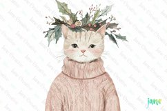 Cat Pink Jumper Animals Christmas Clipart Product Image 1