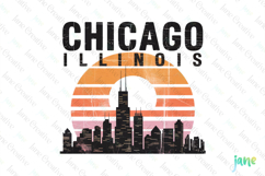Chicago Illinois Retro Cityscape Sublimation Clipart Product Image 1