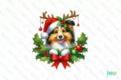 Christmas Shetland Sheepdog Dog Peeking Clipart Product Image 1