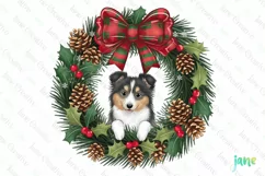 Shetland Sheepdog Puppy Christmas Wreath Clipart Product Image 1