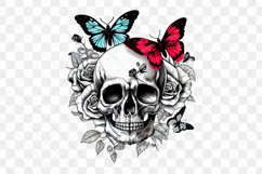 Skull And Butterflies Watercolor Sublimation Clipart Product Image 2