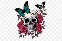 Skull And Butterflies Watercolor Sublimation Clipart Product Image 4