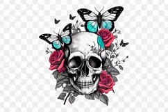 Skull And Butterflies Watercolor Sublimation Clipart Product Image 5