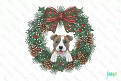 Staffordshire Bull Terrier Puppy Christmas Wreath Clipart Product Image 1
