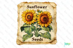 Sunflower Seeds Vintage Flowers Clipart Seed Packet Product Image 1