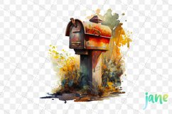 Vintage Mailbox Watercolor Sublimation Clipart Product Image 5
