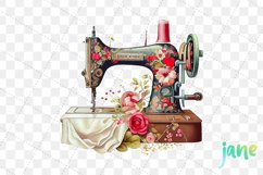 Vintage Sewing Machine Watercolor Sublimation Clipart Product Image 3