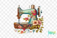 Vintage Sewing Machine Watercolor Sublimation Clipart Product Image 4