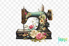 Vintage Sewing Machine Watercolor Sublimation Clipart Product Image 5