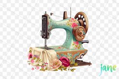 Vintage Sewing Machine Watercolor Sublimation Clipart Product Image 6