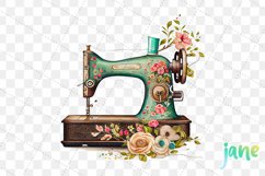 Vintage Sewing Machine Watercolor Sublimation Clipart Product Image 7
