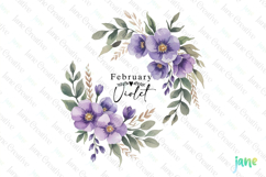 February - Watercolor Violet Birth Month Flower Clipart Product Image 1
