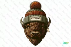 Wyoming American Bison Wearing a Knit Beanie Clipart Product Image 1