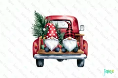 Christmas Red Buffalo Plaid Gnomes Truck Clipart Product Image 1