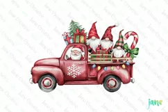 Christmas Red Buffalo Plaid Gnomes Truck Clipart Product Image 1