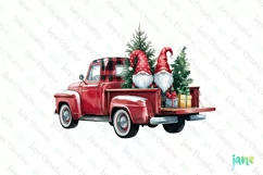 Christmas Red Buffalo Plaid Gnomes Truck Clipart Product Image 1