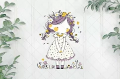 Girl With Flowers Children's Book Clipart Product Image 1