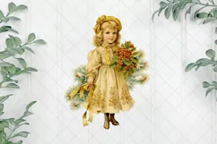 Vintage Gold Christmas Girl Clipart Product Image 1