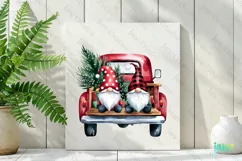Christmas Red Buffalo Plaid Gnomes Truck Clipart Product Image 2