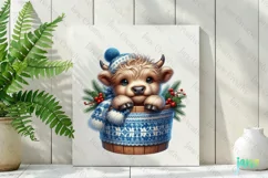 Christmas Highland Cow in bucket Clipart Product Image 3