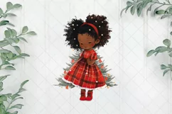 Red Plaid Christmas African Girl Clipart Product Image 1