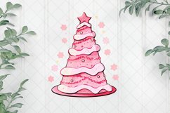 Pink Christmas Tree Cake Sublimation Clipart Product Image 1