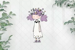Girl With Flowers Children's Book Clipart Product Image 1
