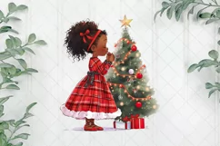 Red Plaid Christmas African Girl Clipart Product Image 1