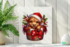 Christmas Highland Cow in bucket Clipart Product Image 3