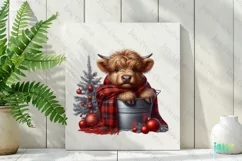 Christmas Highland Cow in bucket Clipart Product Image 3
