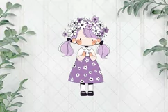 Girl With Flowers Children's Book Clipart Product Image 1