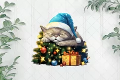 Lazy British Shorthair Cat At Christmas Clipart Product Image 1