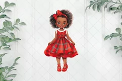 Red Plaid Christmas African Girl Clipart Product Image 1