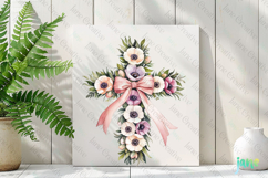 Spring Anemones Cross Coquette Bow Clipart Product Image 3