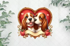 Basset Hound Dog Couple Heart Shape Frame Clipart Product Image 1