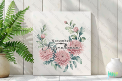 November - Watercolor Chrysanthemum Birth Month Flower PNG Product Image 3
