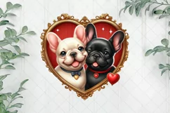 French Bulldog Couple Heart Shape Frame Clipart Product Image 1