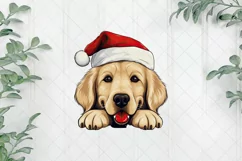 Christmas Peeking Golden Retriever Dog Clipart Product Image 1