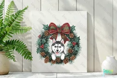 Siberian Husky Puppy Christmas Wreath Clipart Product Image 2