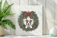 Staffordshire Bull Terrier Puppy Christmas Wreath Clipart Product Image 2