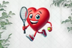 Cartoon Tennis Heart Character Clipart Product Image 1