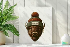 Wyoming American Bison Wearing a Knit Beanie Clipart Product Image 3