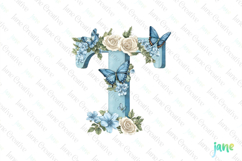 Watercolor Floral Butterflies Letter T Product Image 1