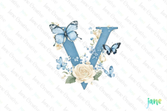 Watercolor Floral Butterflies Letter V Product Image 1