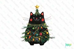 Black Cat Wrapped In Christmas Tree Clipart Product Image 1
