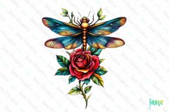 Dragonfly And Rose Flowers Tatoo Clipart Product Image 1