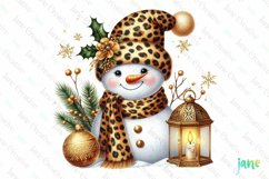 Glitter Leopard Christmas Snowman Clipart Product Image 1